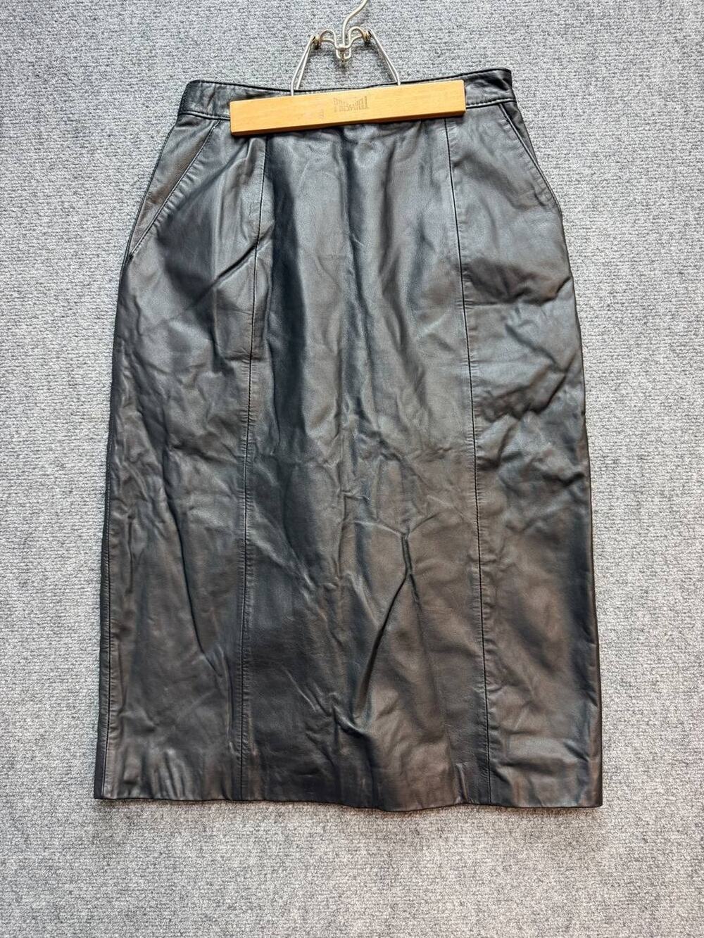 Vintage Pelle Cuir Genuine Leather Pencil Skirt Black Women's Size 8 Korea